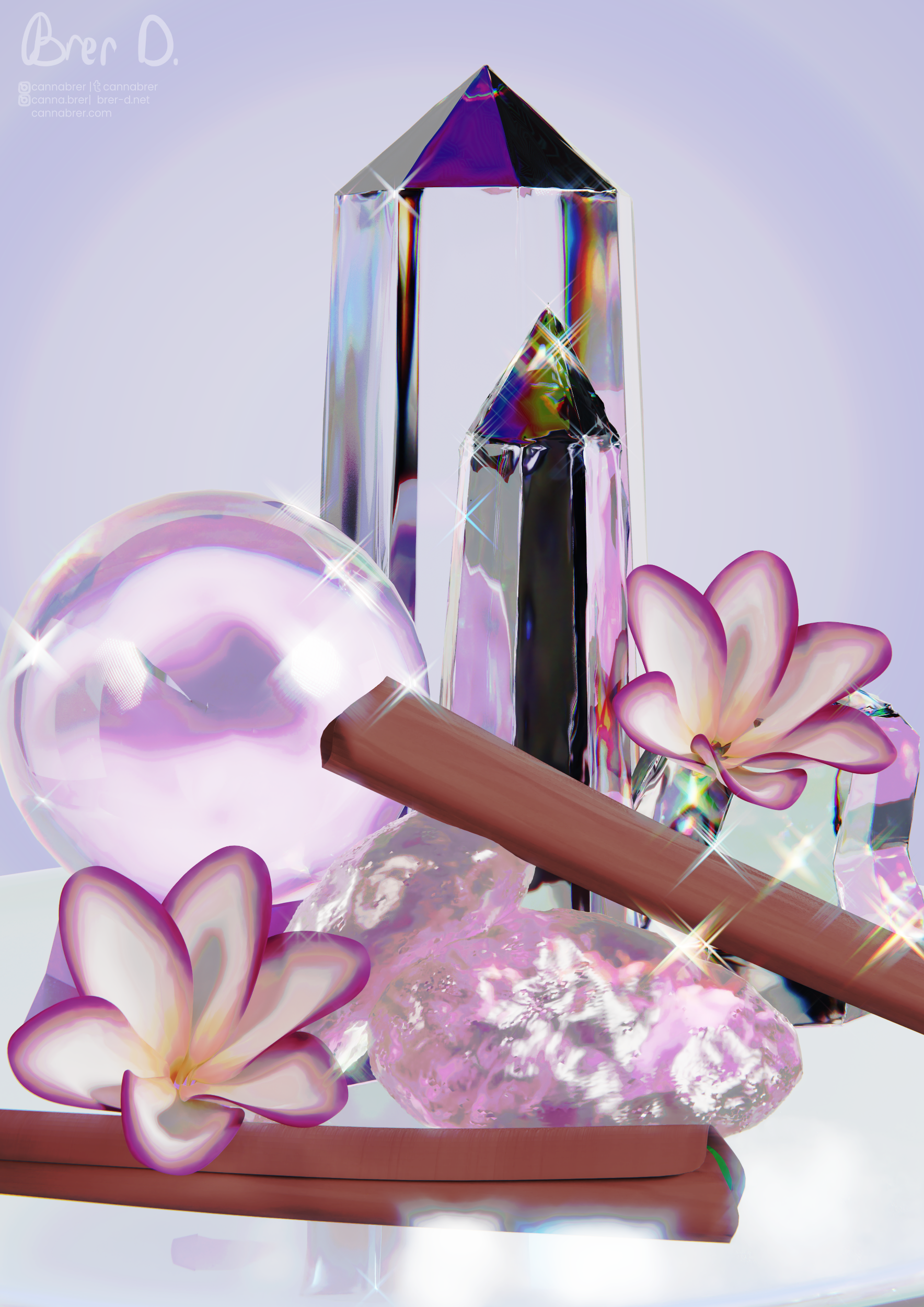A white plate features a crystal, a flower, and a cannabis infused blunt, showcasing a simple yet elegant arrangement.